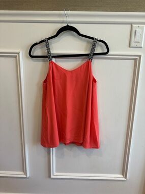 Collective Concepts Coral Tank with Black & White Patterned Straps